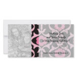 whimsical chic pink flower damask on black customized photo card