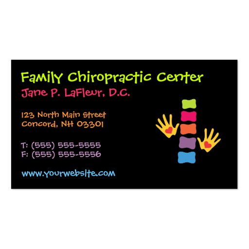 Whimsical Chiropractic Business Cards (front side)