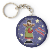 Whimsical Christmas angel with bauble Key Chains