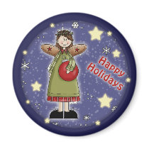 Whimsical Christmas angel with bauble Refrigerator Magnet