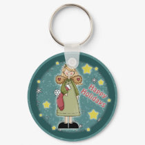 Whimsical Christmas angel with Christmas stocking keychains