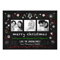 Whimsical Christmas Chalkboard Card with 3 Photos invitations