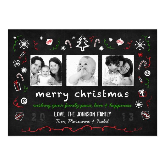 Whimsical Christmas Chalkboard Card with 3 Photos
