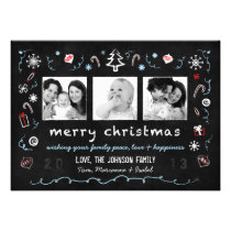 Whimsical Christmas Chalkboard Card with 3 Photos invitations