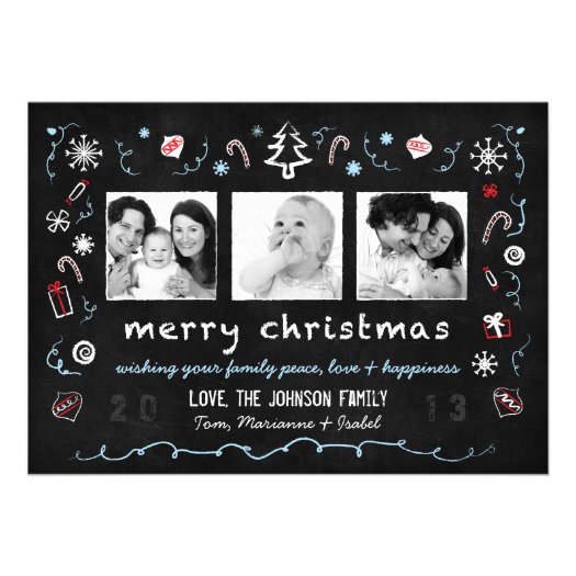 Whimsical Christmas Chalkboard Card with 3 Photos