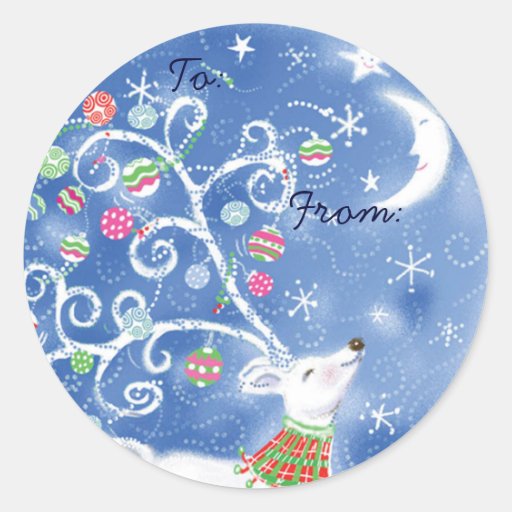 whimsical christmas gift tags blue classic round sticker whimsical christmas gift tags blue classic round sticker