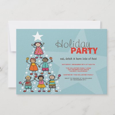 Whimsical Christmas Tree Kids Holiday Party Invite by fat fa tin