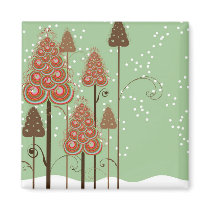 Whimsical Christmas Trees Gift / Favor Magnet