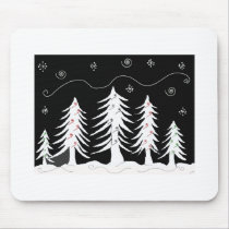Whimsical Christmas Trees in Black and White mousepads
