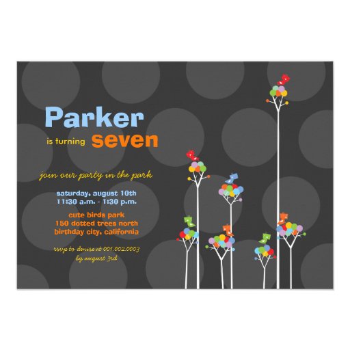 Whimsical Color Dots Birds Tree Kids Cute Birthday Invite
