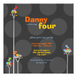 Whimsical Color Dots Birds Tree Kids Cute Birthday Invitations