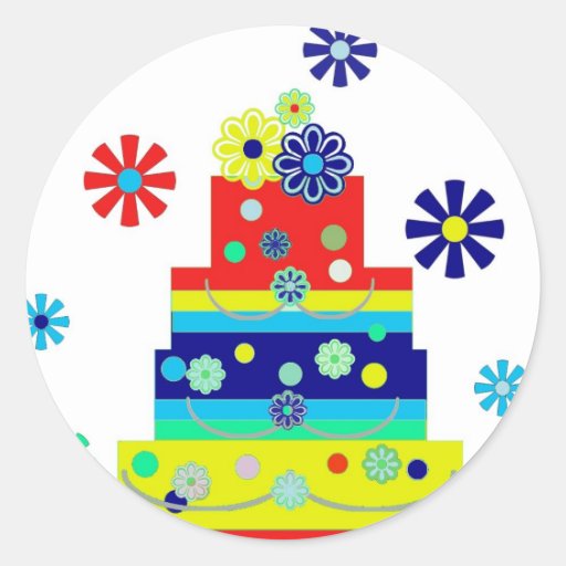 Whimsical Colorful Birthday Cake Design Classic Round Sticker Zazzle