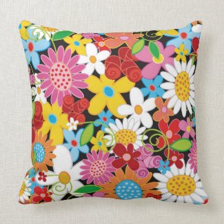 Whimsical Colorful Spring Flowers Garden MoJo Pill mojo_throwpillow