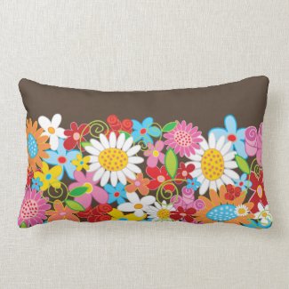 Whimsical Colorful Spring Flowers Garden Pillow throwpillow