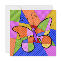 Whimsical Cubism Butterfly Invitation with Backgro