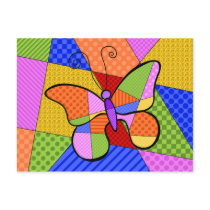 Whimsical Cubism Butterfly Postcard with Backgroun