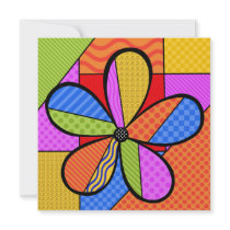Whimsical Cubism Flower Invitation with Background
