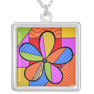 Whimsical Cubism Flower Necklace with Background necklace