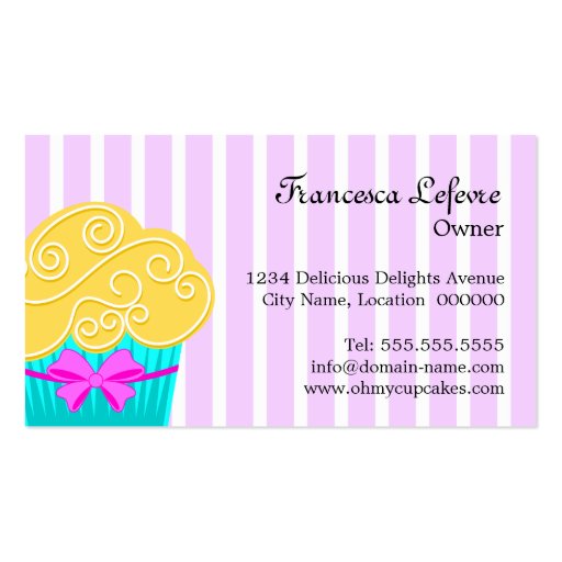 Whimsical Cupcake Bakery Business Cards (back side)