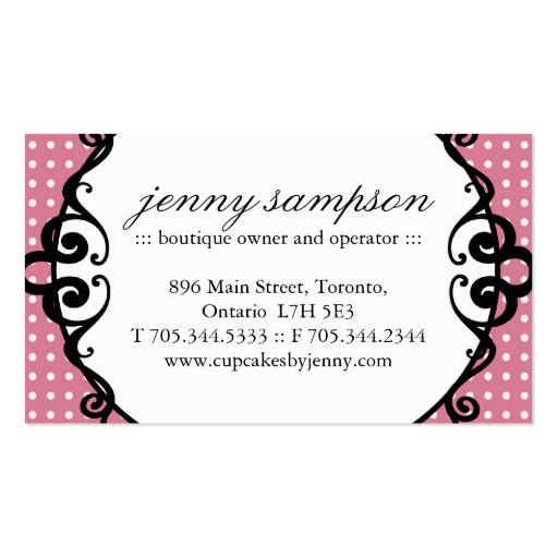 Whimsical Cupcake Silhouette Business Cards (back side)
