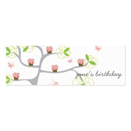 Whimsical Cupcakes Tree Butterflies Sweet Birthday Business Cards (front side)