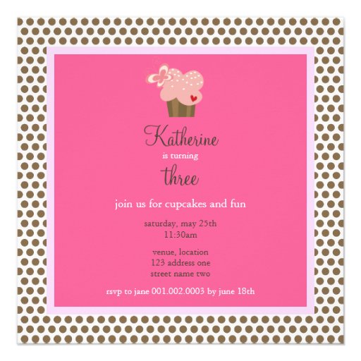 Whimsical Cupcakes Tree Butterflies Sweet Birthday Invite