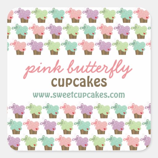 Whimsical Cupcakes Tree Butterflies Sweet Birthday Square Sticker