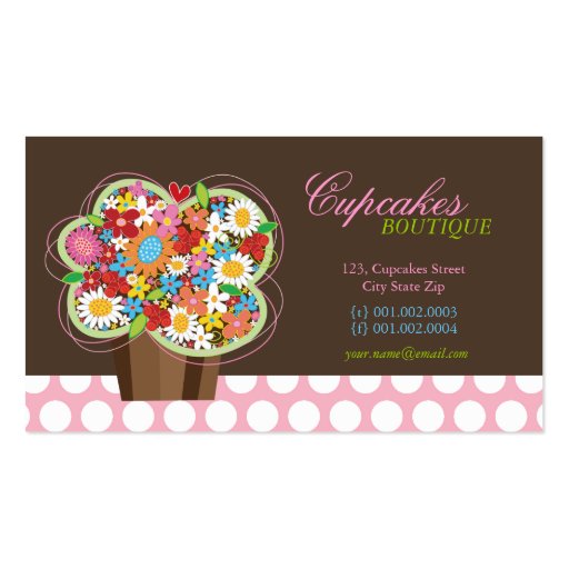 Whimsical Cute Cupcake Spring Flowers Profile Card Business Cards (front side)