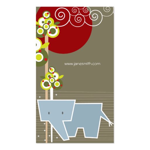 Whimsical Cute Elephant Family In Forest Trees Sun Business Card Templates (back side)