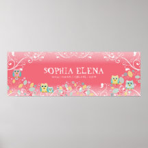 Whimsical Cute Fun Swirl Owl Owls Baby Name Wall Posters