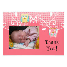 Whimsical Cute Fun Swirl Owl Owls Baby Photo Custom Invitation