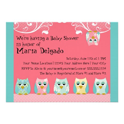 Whimsical Cute Fun Swirl Owl Owls Baby Shower Card