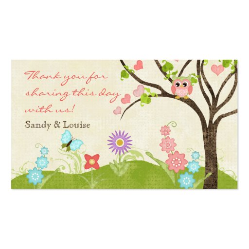 Whimsical Cute Owls Tree of Life Heart Leaf Swirls Business Card Template (back side)