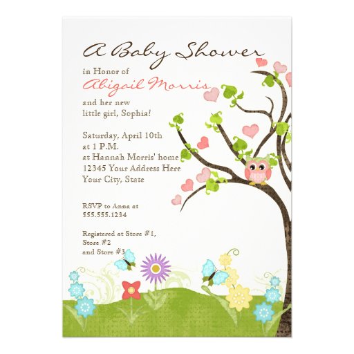 Whimsical Cute Owls Tree of Life Heart Leaf Swirls Invites