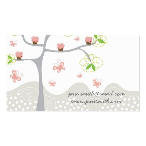 Whimsical Cute Pink Cupcakes Tree Profile Card Business Card Templates (back side)