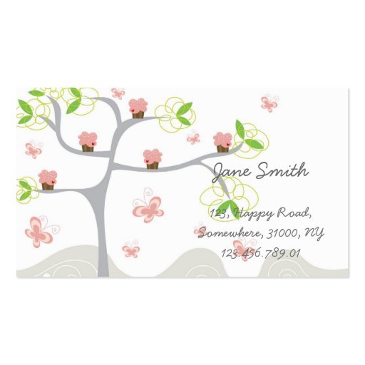 Whimsical Cute Pink Cupcakes Tree Profile Card Business Card Templates (front side)