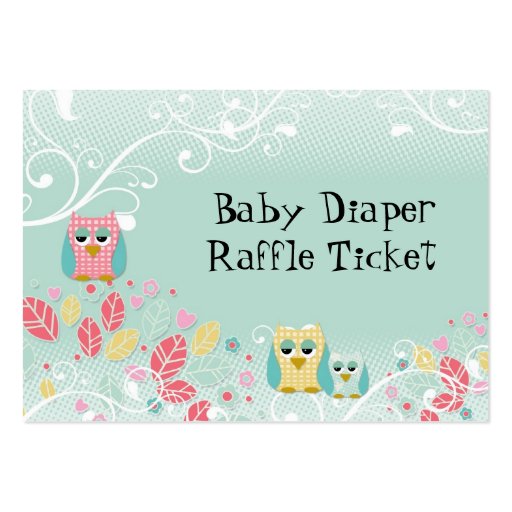 Whimsical Cute Swirl Owl Baby Diaper Raffle Ticket Business Card Template (front side)
