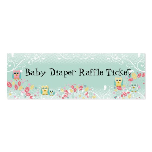 Whimsical Cute Swirl Owl Baby Diaper Raffle Ticket Business Card Templates (front side)