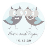 Whimsical Cute Wedding Brown Blue Owls Favor stickers
