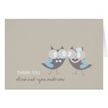 Whimsical Cute Wedding Brown Blue Owls Thank You Greeting Cards