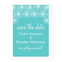 Whimsical Daisies Save the Date Postcard, Aqua