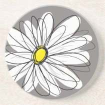 Whimsical Daisy in gray and yellow coasters