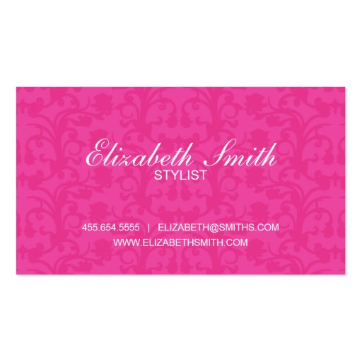 Whimsical Damask Pink/Green Business Card (back side)