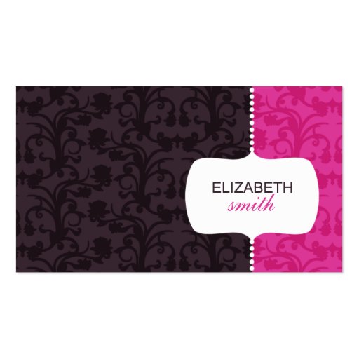 Whimsical Damask Pink/Grey Business Card (front side)