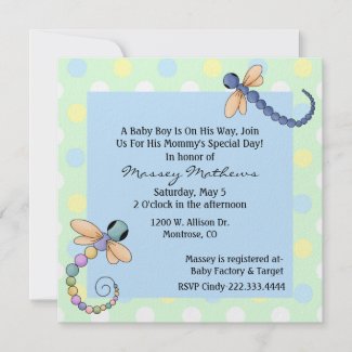 Whimsical Dragonflies Baby Boy Shower Invitation