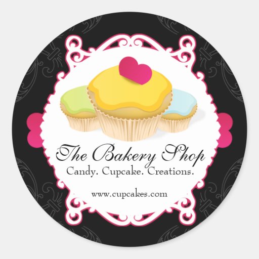 Whimsical & Elegant Cupcake Bakery Business Labels Round Sticker