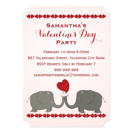 Whimsical Elephants Valentines Day Party Card