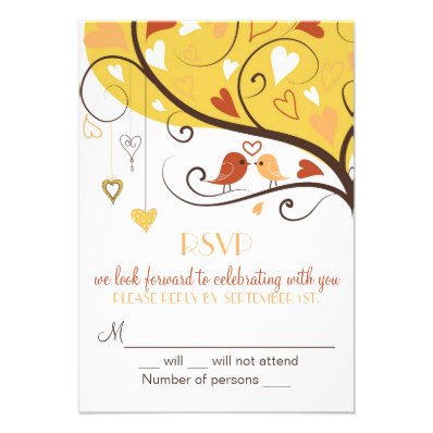 Whimsical Fall Autumn Lovebirds RSVP Card Invites