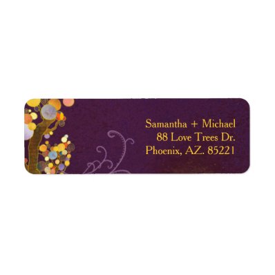 Whimsical Fall Trees Purple Wedding Return Address Label