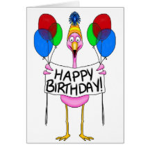 Whimsical Flamingo Happy Birthday Balloons Greeting Cards
